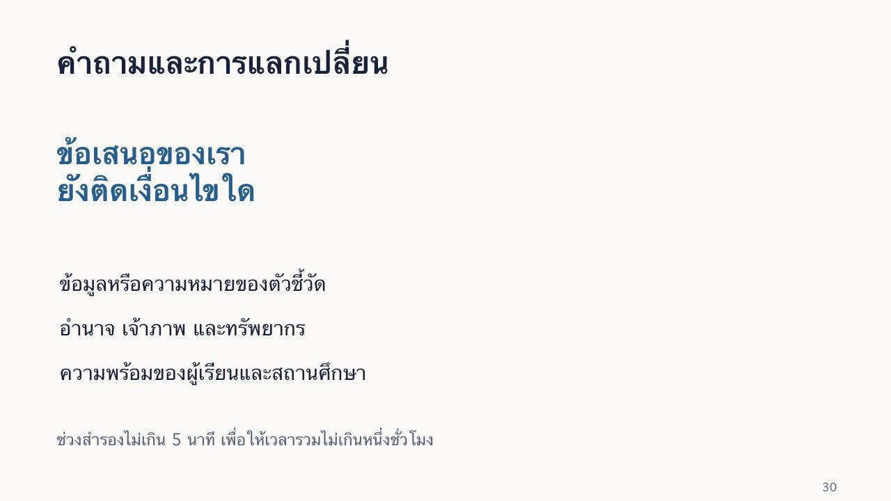 สไลด์ 30: คำถามและการแลกเปลี่ยน มีคำอธิบายข้อความด้านล่าง